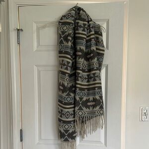 Geometric Patterned Scarf with Fringe
